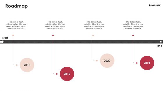 Glossier Financing Elevator Pitch Deck Roadmap Ppt Pictures Background Designs PDF
