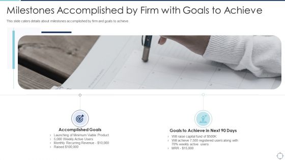 Goals Slide Pitch Deck Milestones Accomplished By Firm With Goals To Achieve Ideas PDF