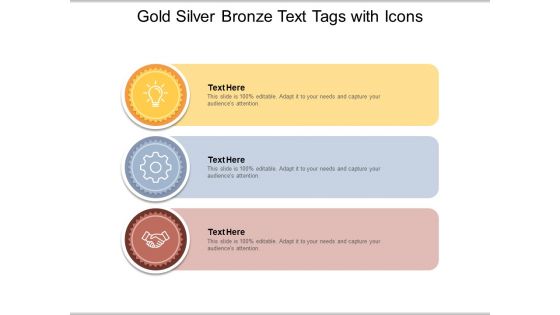 Gold Silver Bronze Text Tags With Icons Ppt PowerPoint Presentation Backgrounds
