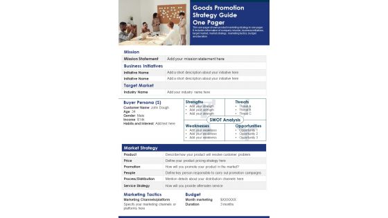 Goods Promotion Strategy Guide One Pager PDF Document PPT Template Goods Promotion Strategy Guide One Pager PDF Document PPT Template