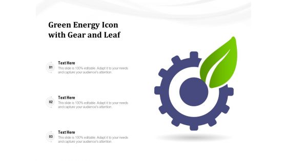 Green Energy Icon With Gear And Leaf Ppt PowerPoint Presentation Gallery Ideas PDF