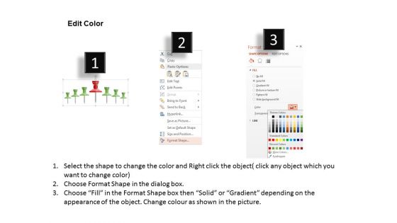 Green Pins With One Red Pin For Leadership Powerpoint Template