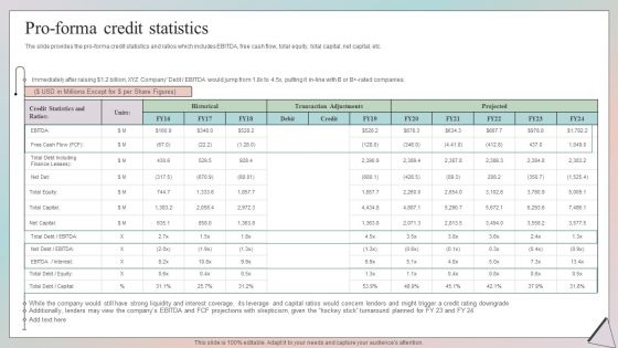 Grow Capital Through Equity Debt Pro Forma Credit Statistics Brochure PDF
