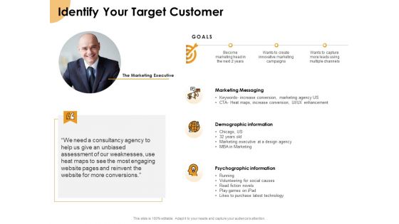 Growth Strategy And Growth Management Implementation Identify Your Target Customer Ppt Portfolio Slides PDF