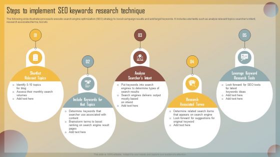 Guide For Marketing Analytics To Improve Decisions Steps To Implement SEO Keywords Research Technique Graphics PDF