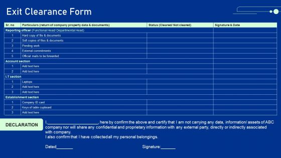 Guide For Staff Termination Policy Exit Clearance Form Sample PDF