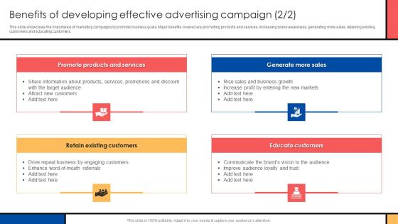 Guide To Create Advertising Campaign For Client Engagement Benefits Of Developing Effective Advertising Campaign Guidelines PDF