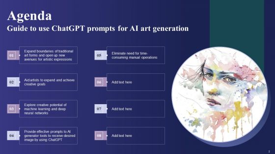 Guide To Use Chatgpt Prompts For AI Art Generation Ppt PowerPoint Presentation Complete Deck With Slides