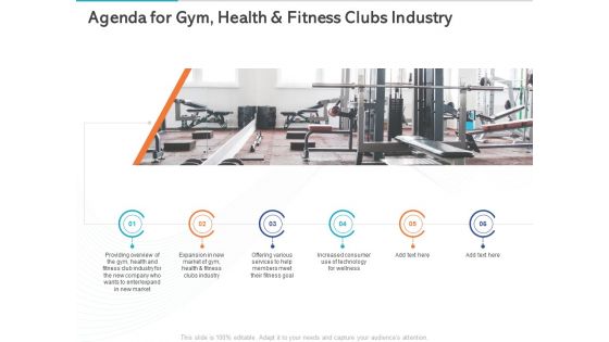 Gym Health And Fitness Market Industry Report Agenda For Gym Health And Fitness Clubs Industry Ppt Slides Smartart PDF