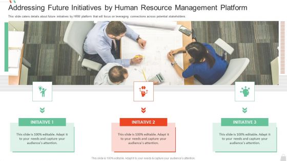 HRM System Pitch Deck Addressing Future Initiatives By Human Resource Management Platform Infographics PDF
