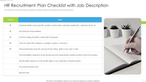 HR Recruitment Plan Checklist With Job Description Guidelines PDF