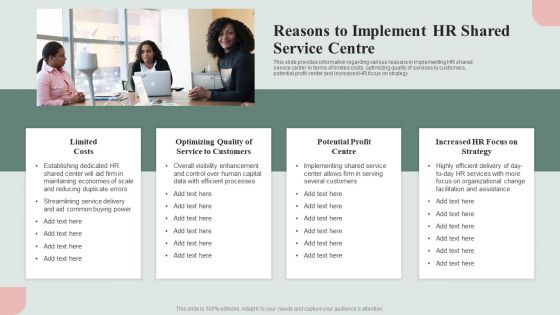 HR Service Excellence Framework Reasons To Implement HR Shared Service Centre Themes PDF