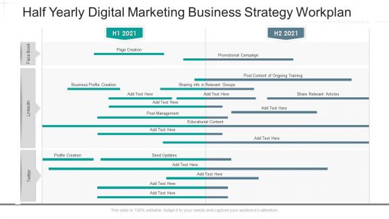 Half Yearly Digital Marketing Business Strategy Workplan Template