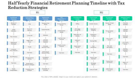 Half Yearly Financial Retirement Planning Timeline With Tax Reduction Strategies Brochure