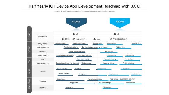 Half Yearly IOT Device App Development Roadmap With UX UI Icons