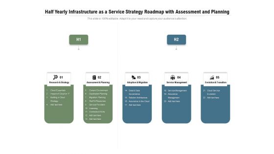 Half Yearly Infrastructure As A Service Strategy Roadmap With Assessment And Planning Mockup