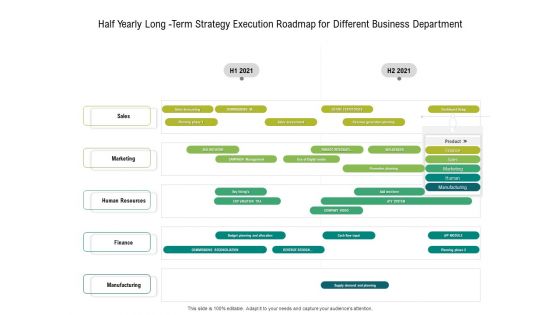 Half Yearly Long Term Strategy Execution Roadmap For Different Business Department Guidelines
