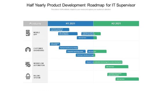 Half Yearly Product Development Roadmap For IT Supervisor Formats