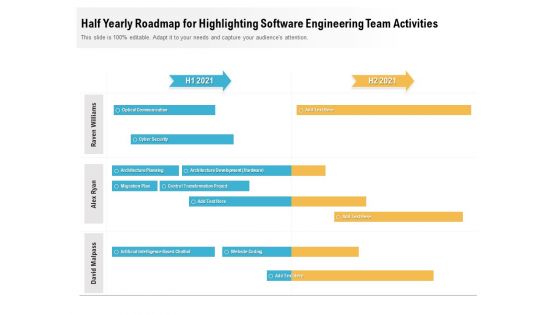 Half Yearly Roadmap For Highlighting Software Engineering Team Activities Icons