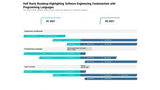 Half Yearly Roadmap Highlighting Software Engineering Fundamentals With Programming Languages Background