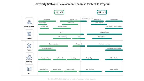 Half Yearly Software Development Roadmap For Mobile Program Formats