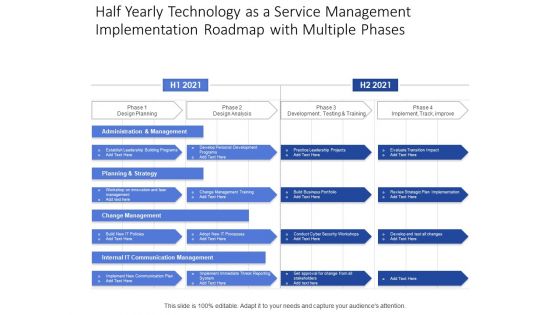 Half Yearly Technology As A Service Management Implementation Roadmap With Multiple Phases Structure