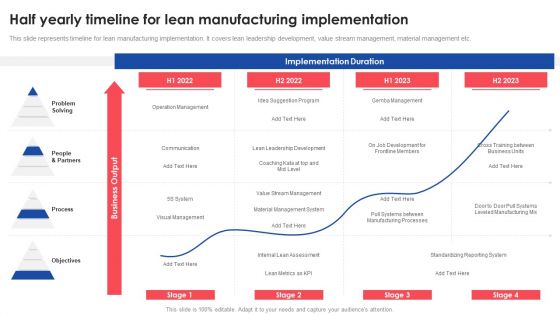 Half Yearly Timeline For Lean Manufacturing Implementation Deploying And Managing Lean Information PDF