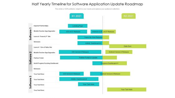 Half Yearly Timeline For Software Application Update Roadmap Icons