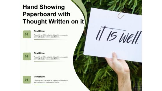 Hand Showing Paperboard With Thought Written On It Ppt PowerPoint Presentation Summary Graphic Images PDF