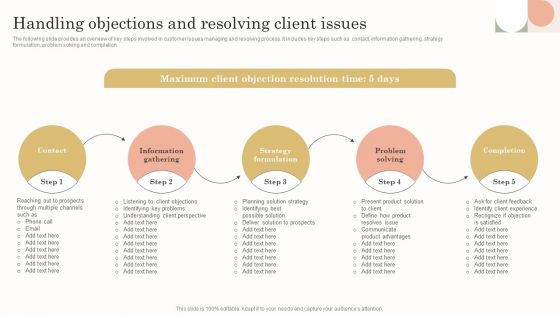 Handling Objections And Resolving Client Issues Inspiration PDF