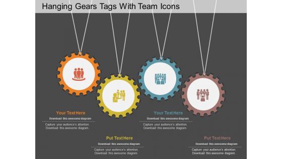 Hanging Gears Tags With Team Icons PowerPoint Template