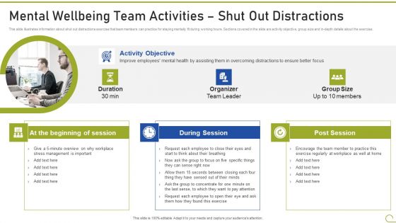 Health And Fitness Playbook Mental Wellbeing Team Activities Shut Out Distractions Professional PDF