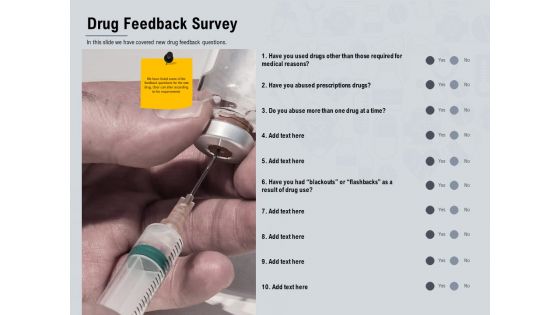Healthcare Merchandising Drug Feedback Survey Ppt Infographics Portfolio PDF