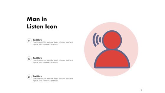 Hearing Icon Customer Care Hearing Conversation Complaint Icon Ppt PowerPoint Presentation Complete Deck
