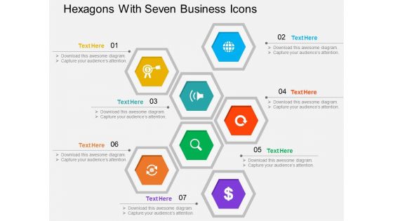 Hexagons With Seven Business Icons Powerpoint Templates