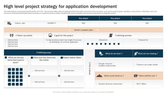 High Level Project Strategy For Application Development Information PDF