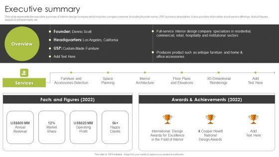 Home Interior Styling Services Company Profile Executive Summary Sample PDF