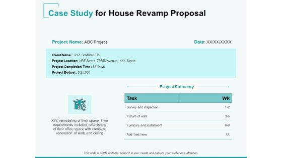 Home Remodeling Proposal Case Study For House Revamp Proposal Ppt PowerPoint Presentation Portfolio Graphics Example PDF