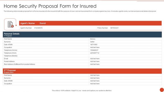 Home Security Proposal Form For Insured Elements PDF