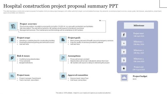 Hospital Construction Project Proposal Summary Ppt Themes PDF