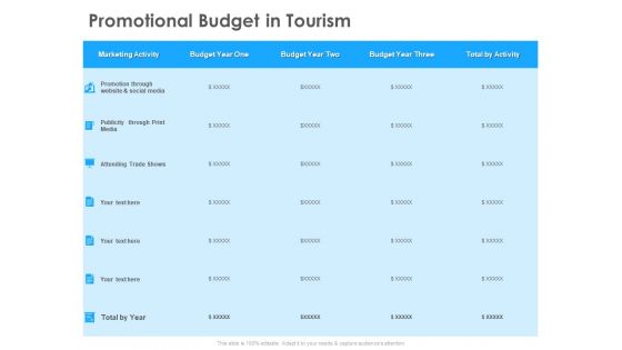 Hotel And Tourism Planning Promotional Budget In Tourism Designs PDF