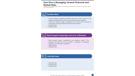 How Firm Is Managing Several Financial And Market Risks One Pager Documents