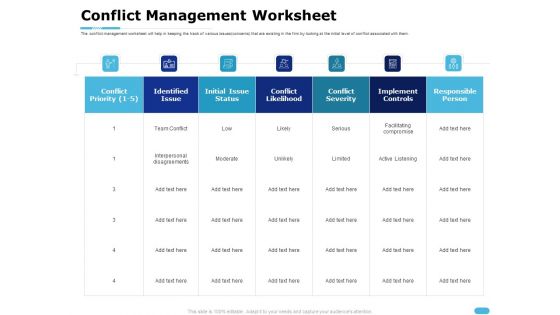 How To Resolve Worksite Disputes Conflict Management Worksheet Download PDF
