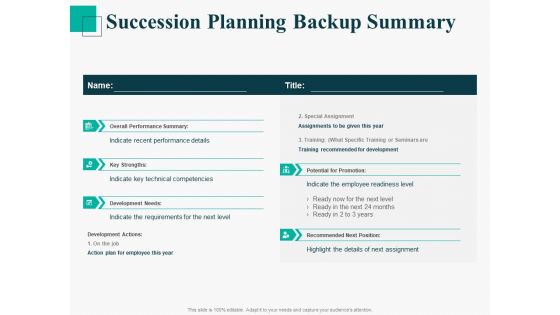 Human Capital Management Procedure Succession Planning Backup Summary Pictures PDF