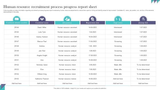 Human Resource Recruitment Process Progress Report Sheet Guidelines PDF Human Resource Recruitment Process Progress Report Sheet Guidelines PDF