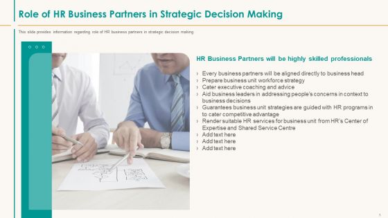 Human Resource Service Shipment Role Of HR Business Partners In Strategic Decision Making Diagrams PDF