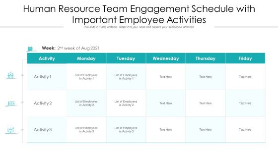 Human Resource Team Engagement Schedule With Important Employee Activities Ppt PowerPoint Presentation Gallery Objects PDF