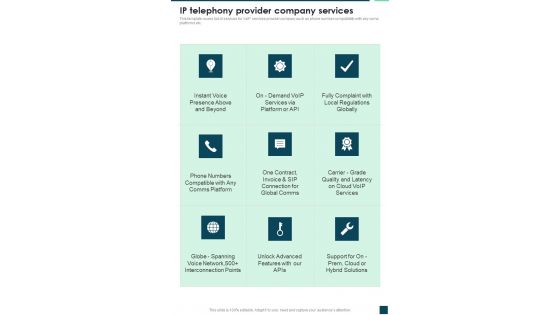 IP Telephony Provider Company Services One Pager Sample Example Document