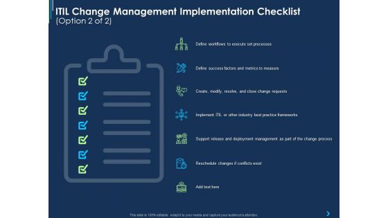 ITIL Change Management Implementation Checklist Measure Ppt Show Aids PDF