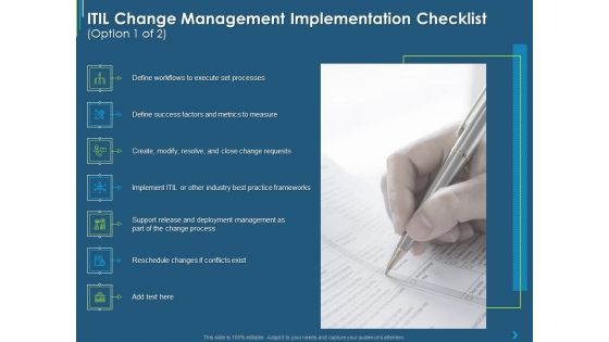 ITIL Transformation Management Strategy ITIL Change Management Implementation Checklist Ppt Inspiration Master Slide PDF